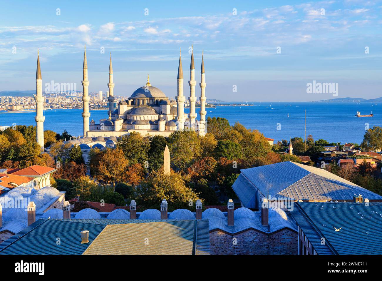 Vue sur la mosquée Sultan Ahmet, Istanbul, Turquie Banque D'Images