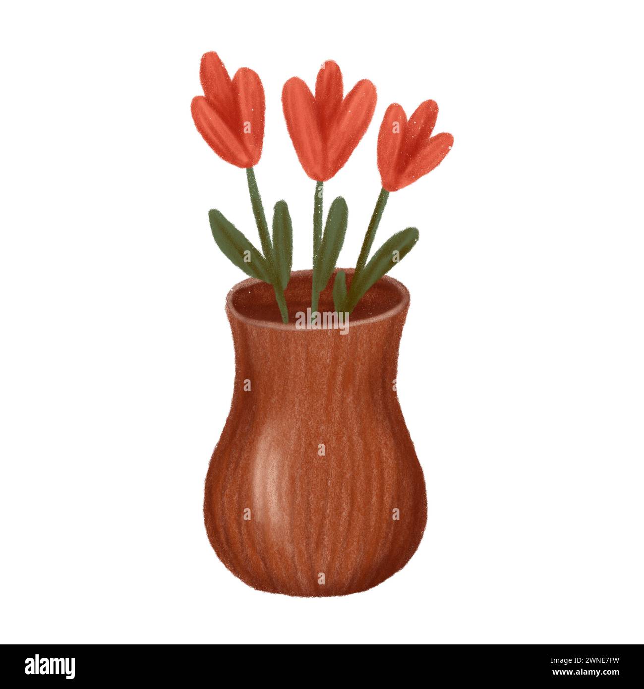 Fleurs en fleurs dans des vases isolés sur un fond blanc. Illustration de dessin animé. Pour autocollant, impression, carte postale Banque D'Images