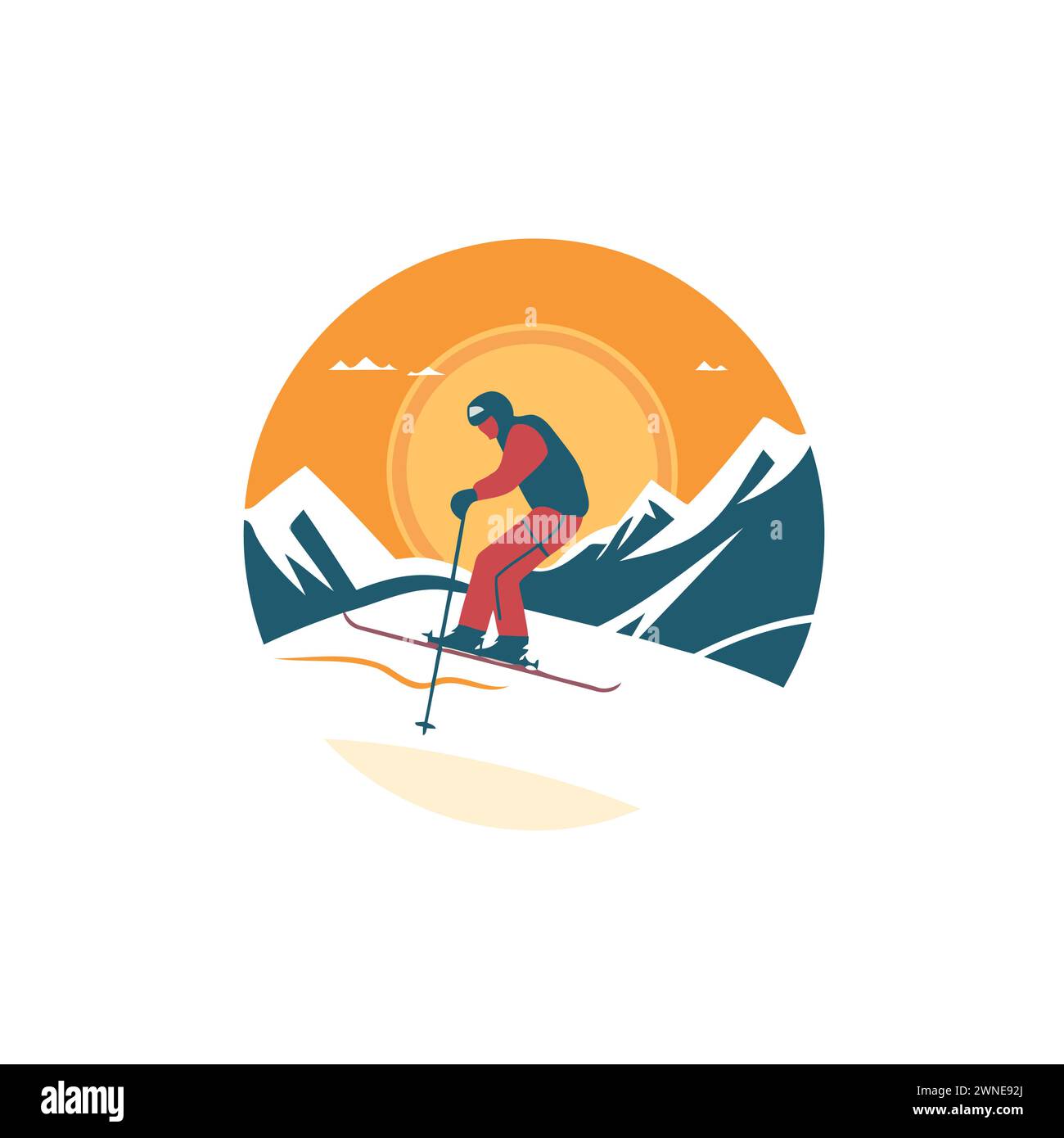 Skieur dans les montagnes. Illustration vectorielle de style plat sur fond blanc. Illustration de Vecteur