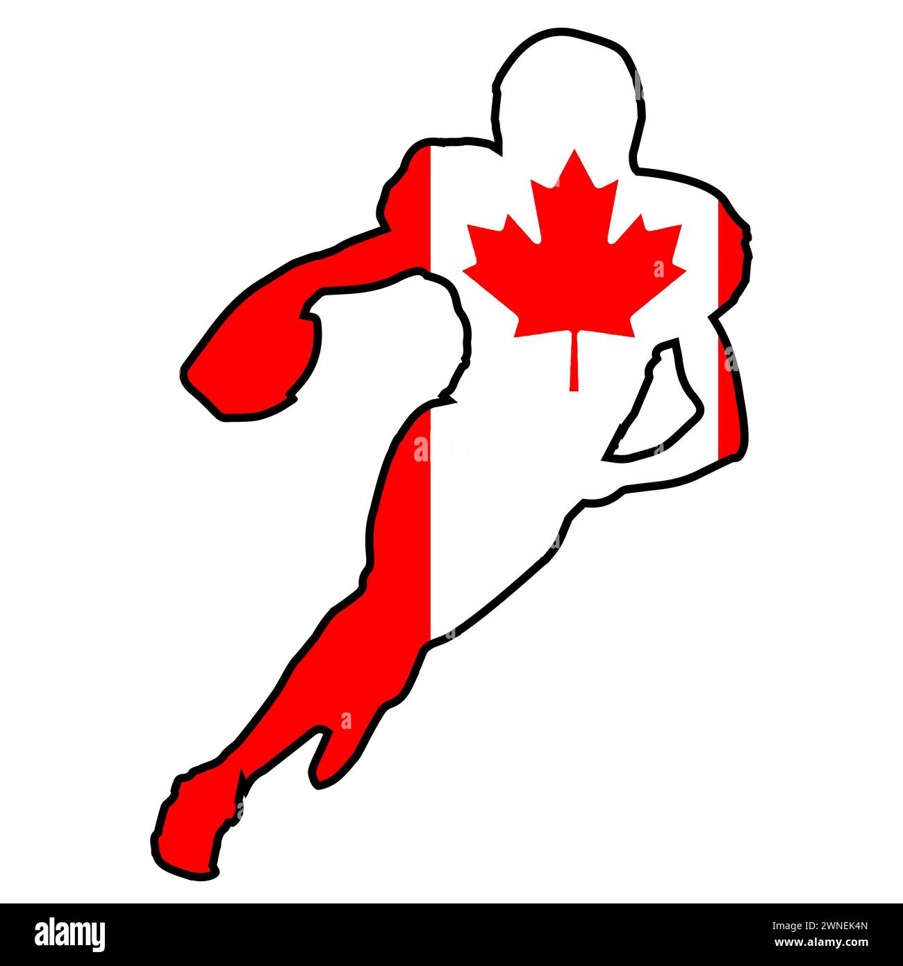 Icônes du drapeau canadien dans la silhouette d'un footballeur canadien Banque D'Images