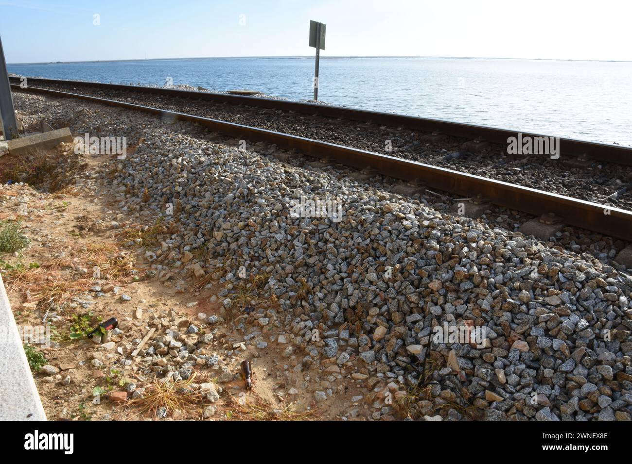 Le chemin de fer au bord de l'eau à Faro, Portugal Banque D'Images