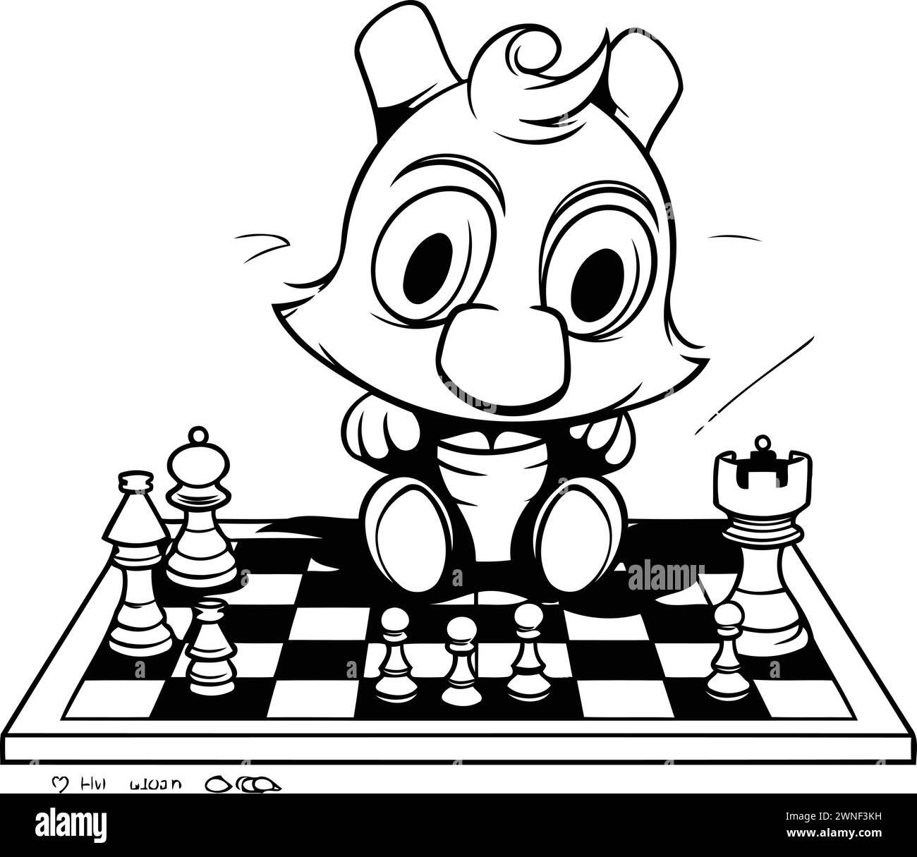 Illustration de dessin animé noir et blanc de Chess Knight Character Coloring Book Illustration de Vecteur