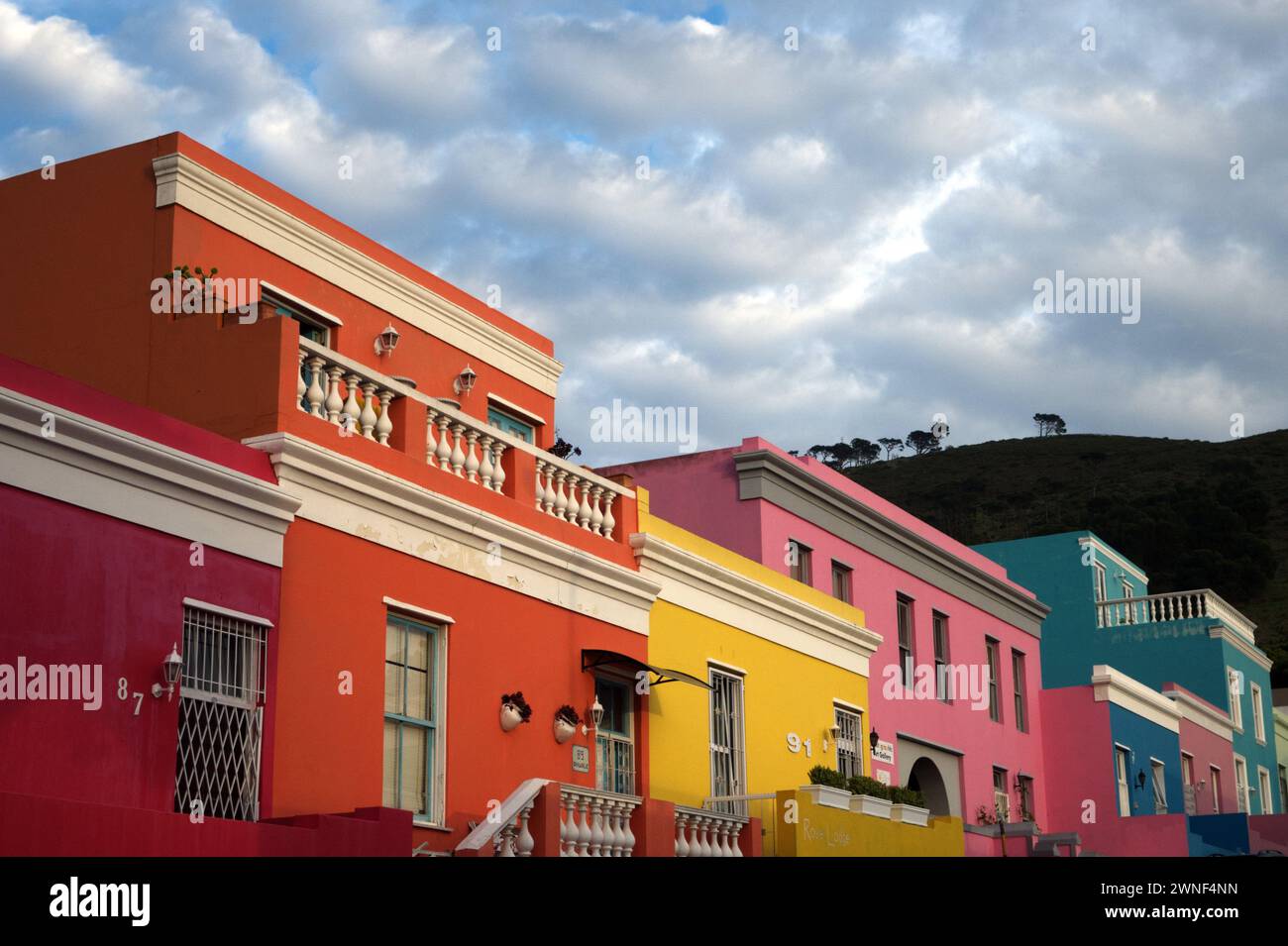 Maisons colorées dans le quartier de Bo-Kaap, Malay Quarter, Cape Town, Western Cape, Afrique du Sud Banque D'Images