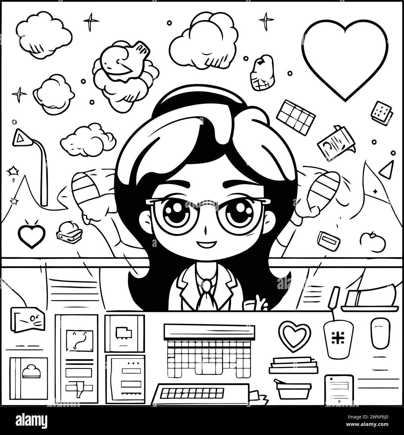 Aperçu de la page de coloriage d'une femme Doctor Vector illustration. Illustration de Vecteur