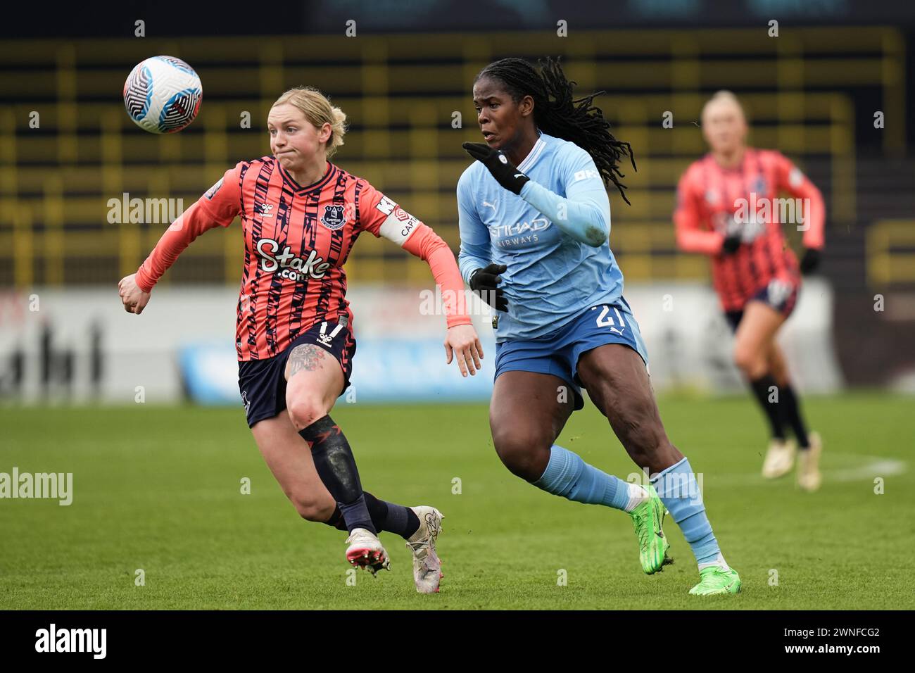 Manchester City femmes vEverton femmes. La Super League féminine. 2 mars 2024 joie Stadium Manchester MANCHESTER ANGLETERRE -2 mars : Lucy Hope d'Everton et Khadija Shaw de Manchester City lors du match de Super League féminin entre Manchester City et Everton au joie Stadium le 2 mars 2024 à Manchester Angleterre. Crédit : ALAN EDWARDS/Alamy Live News Banque D'Images