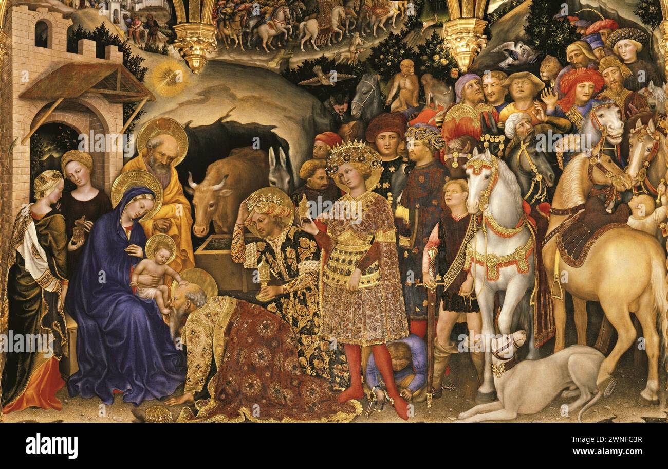 L'Adoration des Mages est une peinture du peintre italien Gentile da Fabriano. L'œuvre, conservée dans la Galerie des Offices à Florence, Banque D'Images