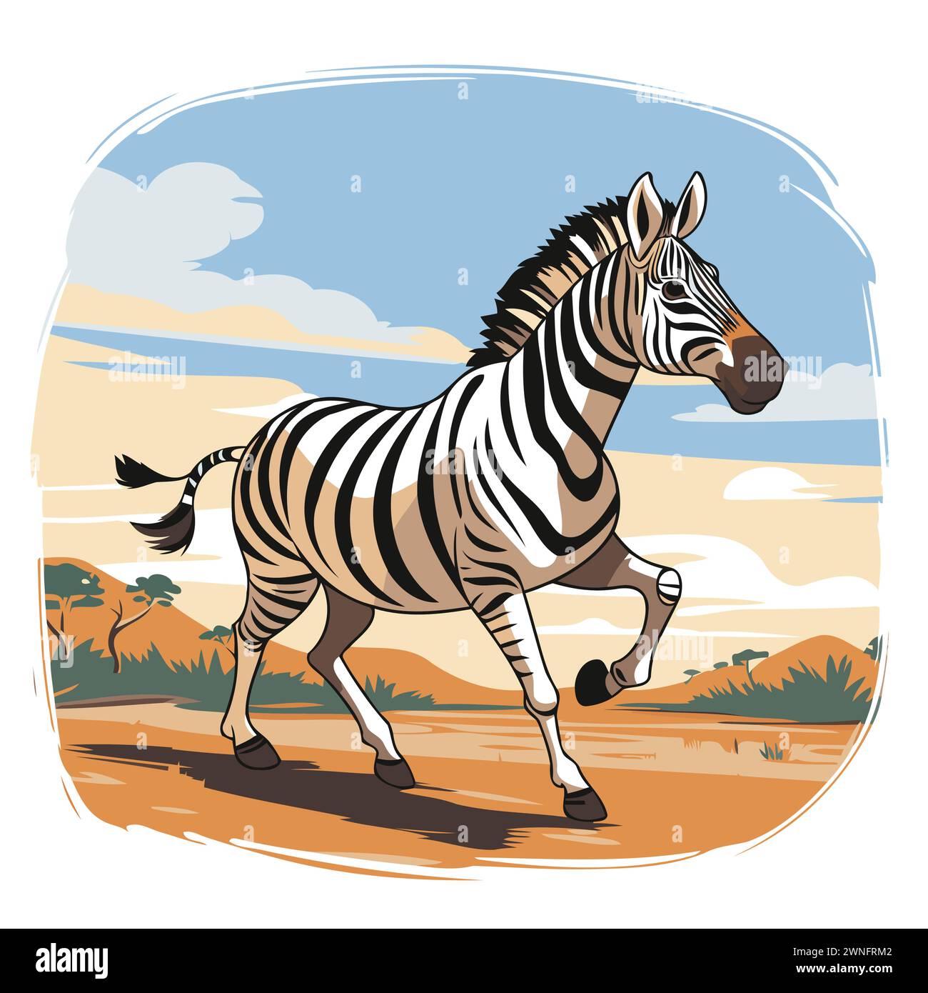 Zebra courant dans le désert. Illustration vectorielle d'un animal sauvage. Illustration de Vecteur