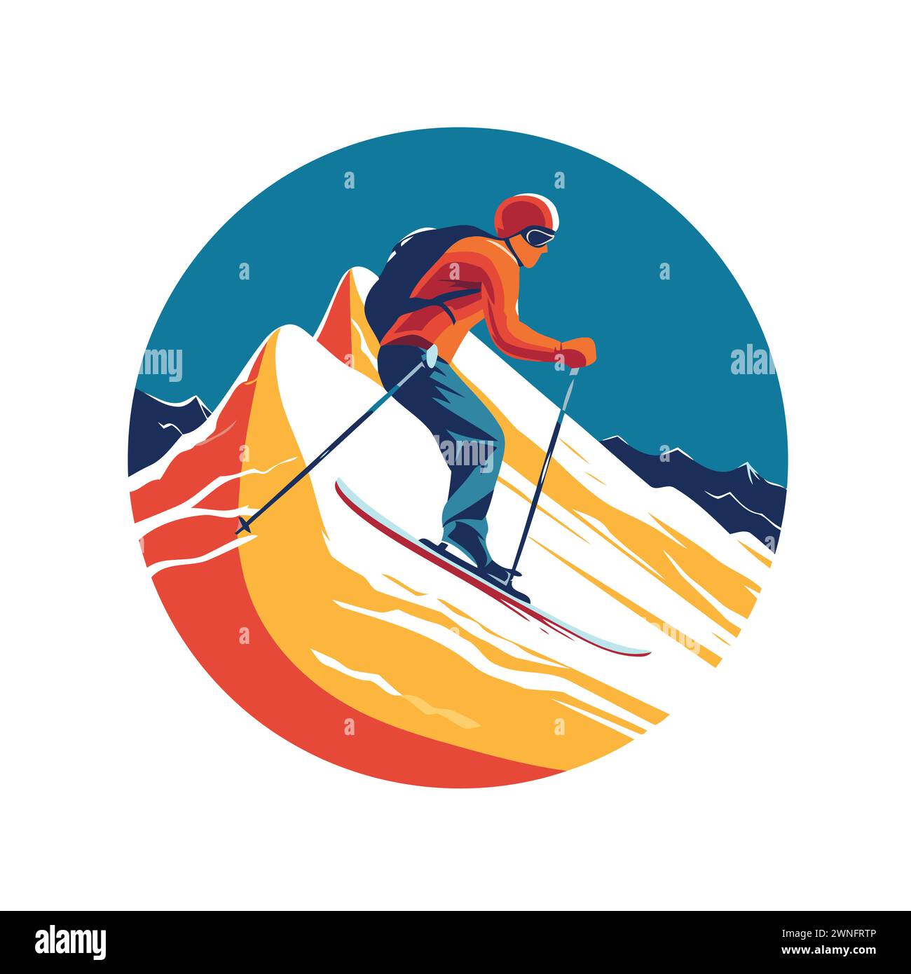 Skier dans les montagnes. Sports d'hiver. Illustration vectorielle. Illustration de Vecteur