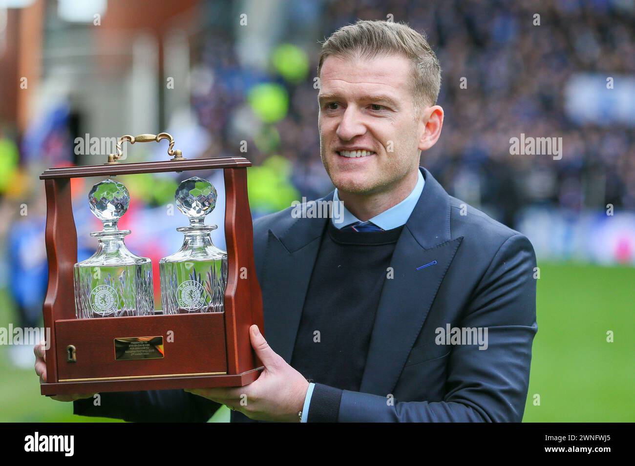 Glasgow, Royaume-Uni. 2 mars 2024. Les Rangers FC affrontent Motherwell FC au stade Ibrox, Glasgow, Écosse, Royaume-Uni dans un match de la première ligue écossaise. Les Rangers sont actuellement à 2 points d'écart de leurs rivaux les plus proches, le Celtic, donc une victoire pour eux est essentielle pour garder leur position dans la ligue. Motherwell est 8ème de la ligue. Crédit : Findlay/Alamy Live News Banque D'Images