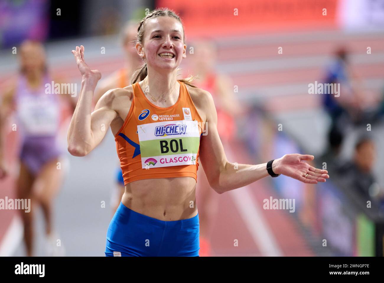 Glasgow, Royaume-Uni. 02 mars 2024. GLASGOW, ÉCOSSE - 2 MARS : Femke bol, des pays-Bas, concourant sur le 400m lors des Championnats du monde d'athlétisme en salle de Glasgow à Emirates Arena le 2 mars 2024 à Glasgow, Écosse. (Photo de /Orange Pictures) crédit : Orange pics BV/Alamy Live News Banque D'Images