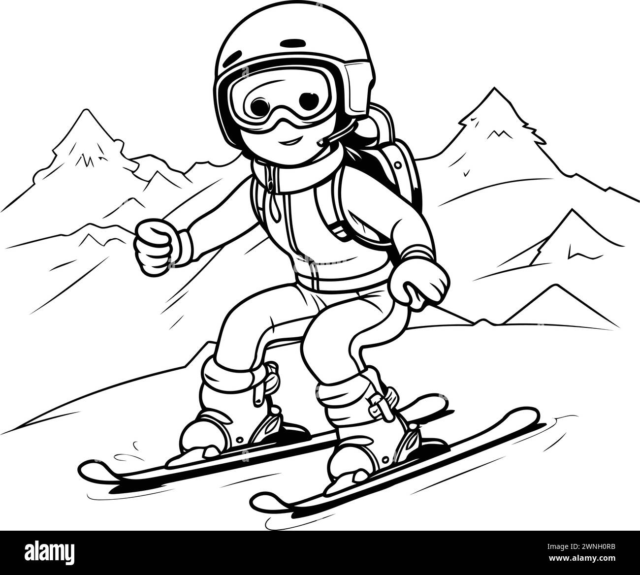 Snowboarder en casque et lunettes de ski de descente. Illustration vectorielle. Illustration de Vecteur