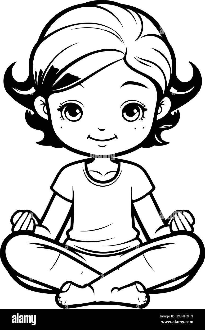mignonne petite fille assise en position lotus. conception d'illustration vectorielle Illustration de Vecteur
