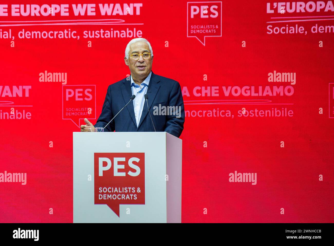 Rome, Italie. 02 mars 2024. Antonio Costa prend la parole lors du congrès électoral du Parti socialiste européen (PSE) à Rome. (Photo de Vincenzo Nuzzolese/SOPA images/SIPA USA) crédit : SIPA USA/Alamy Live News Banque D'Images