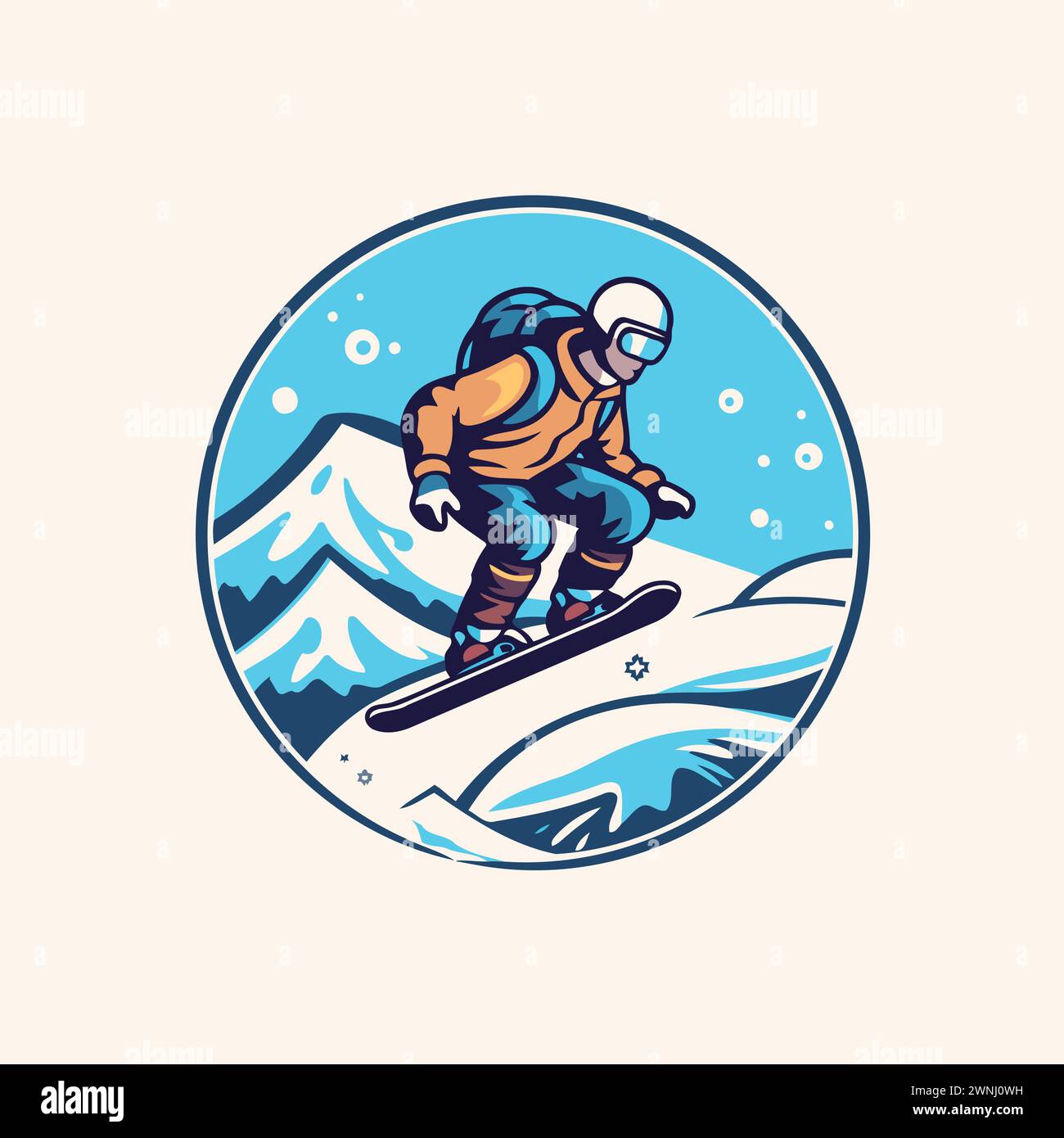 Snowboarder sur snowboard dans les montagnes. Illustration vectorielle de sport d'hiver extrême Illustration de Vecteur