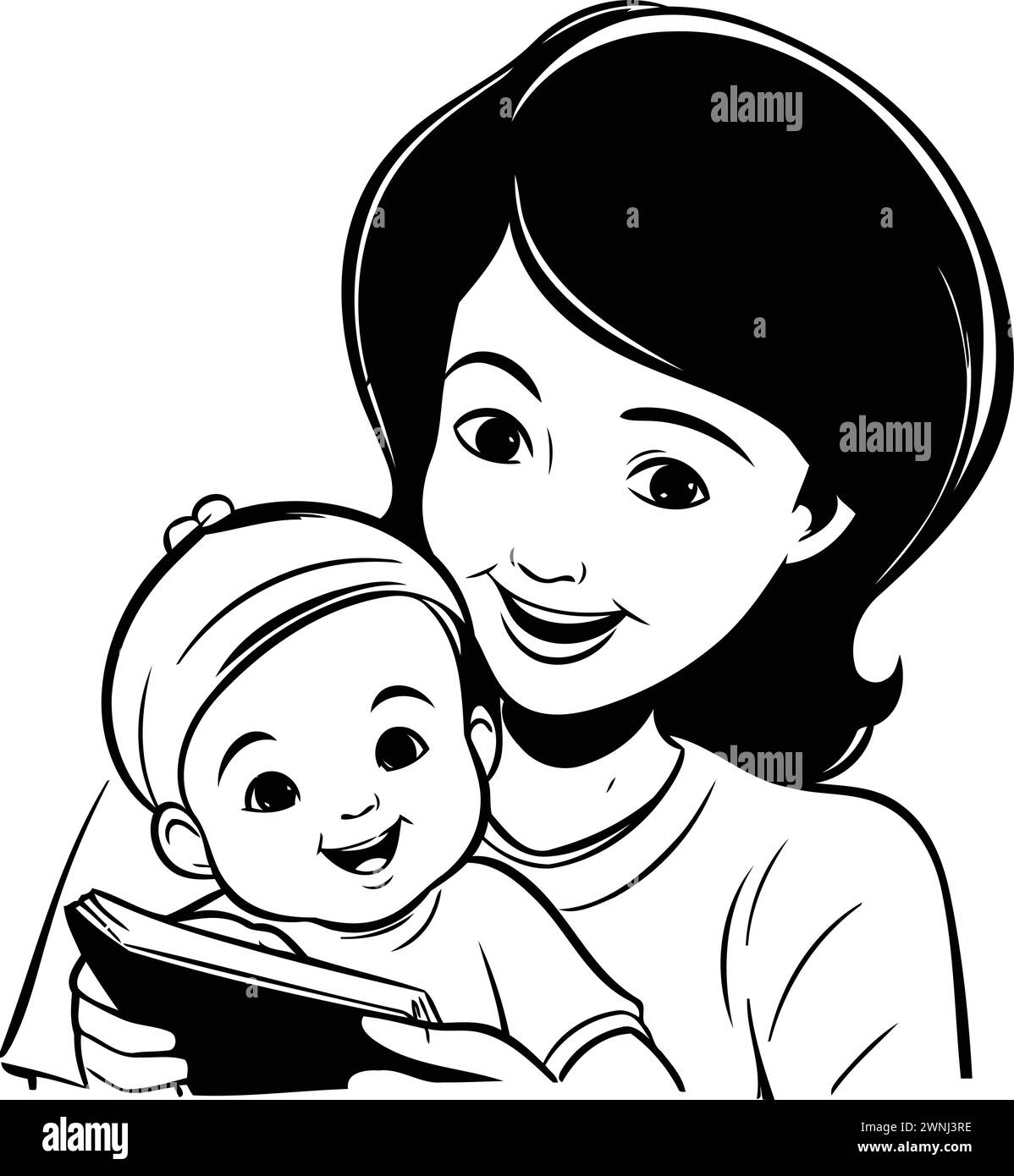 Jeune mère avec son bébé dans ses bras illustration graphique vectorielle. Illustration de Vecteur