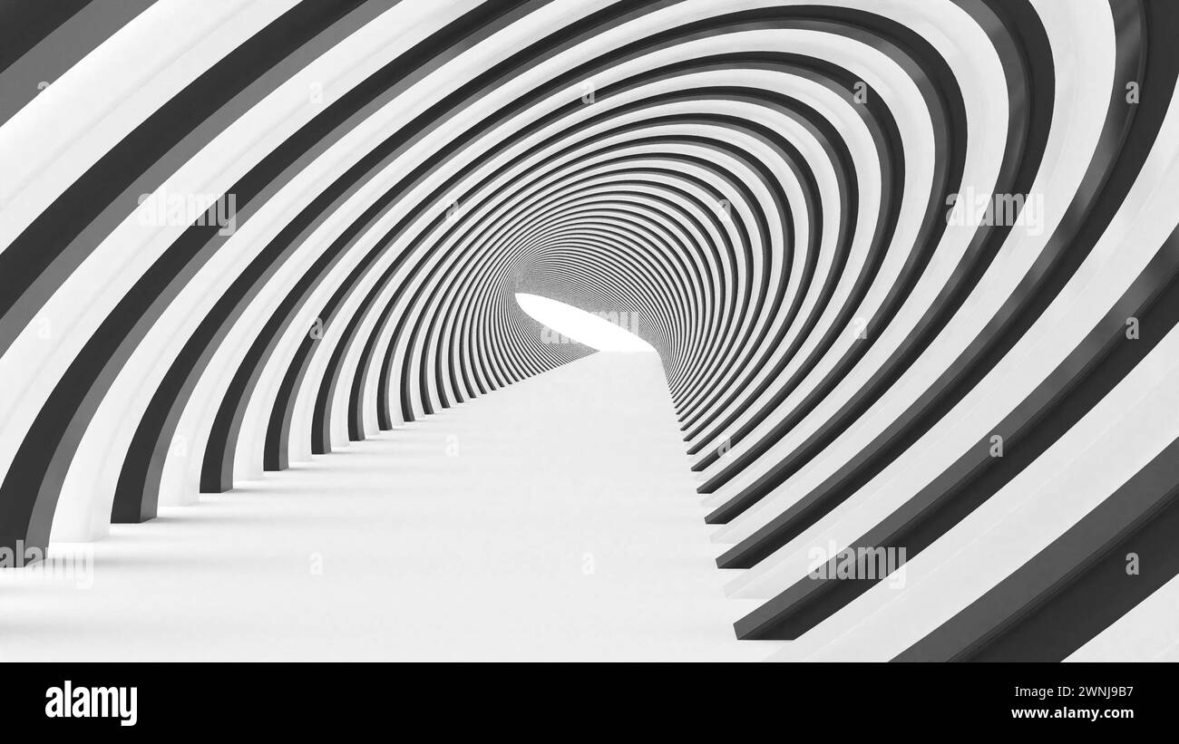 Rendu 3D d'intro tunnel noir blanc Banque D'Images