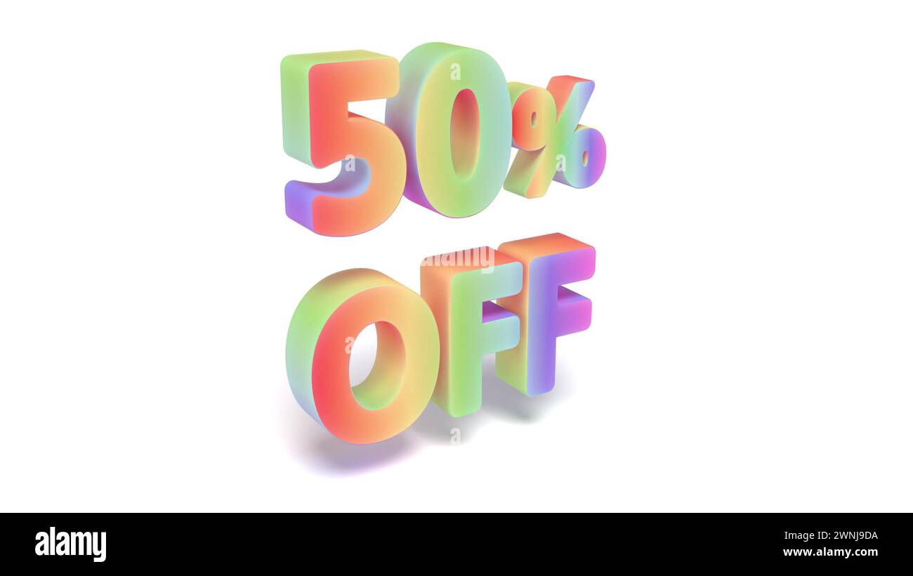 Savon de couleur 50 rabais sur rotation sur le rendu 3D arrière blanc Banque D'Images