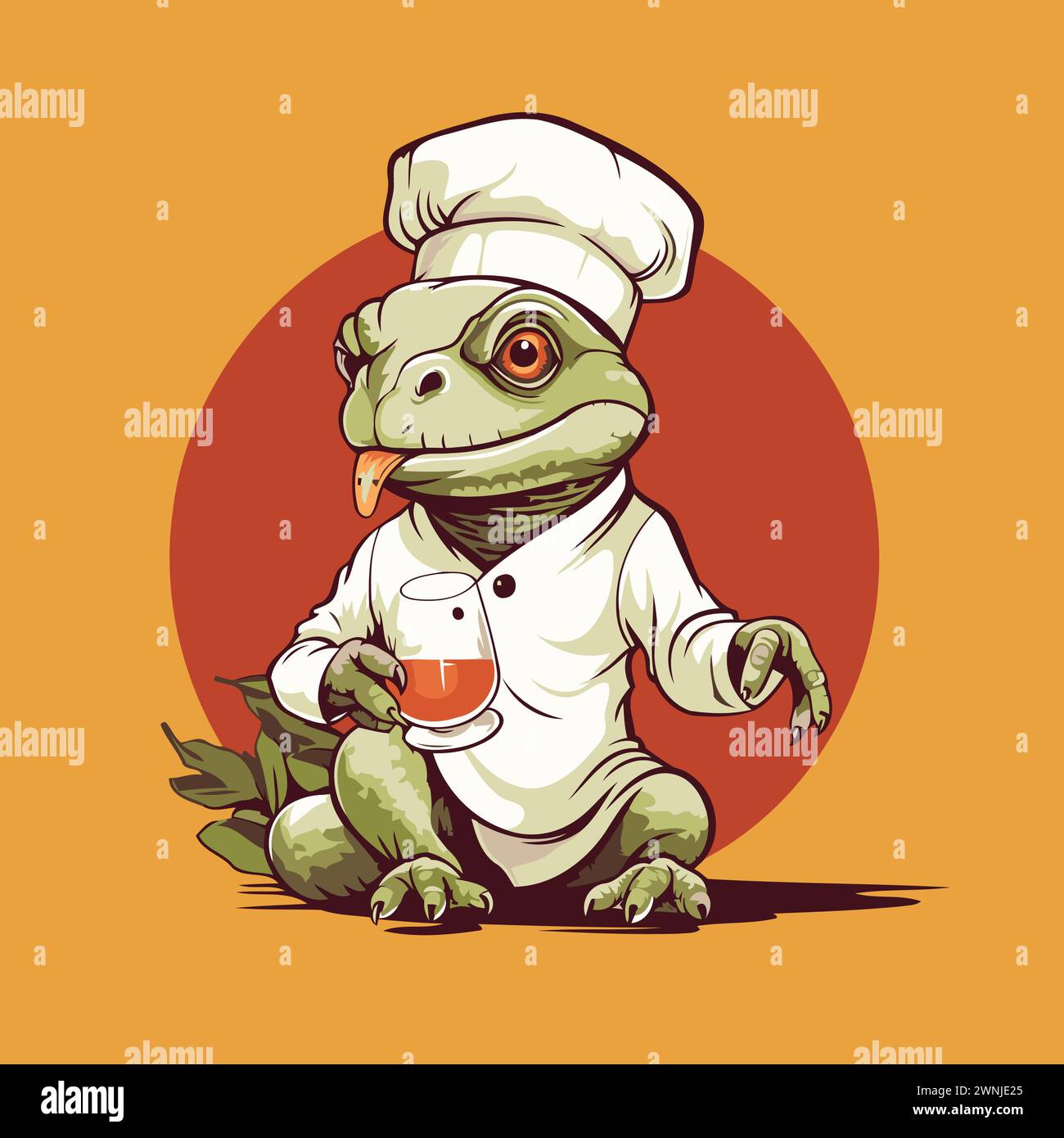 Chef grenouille avec un verre de vin rouge. illustration vectorielle. Illustration de Vecteur