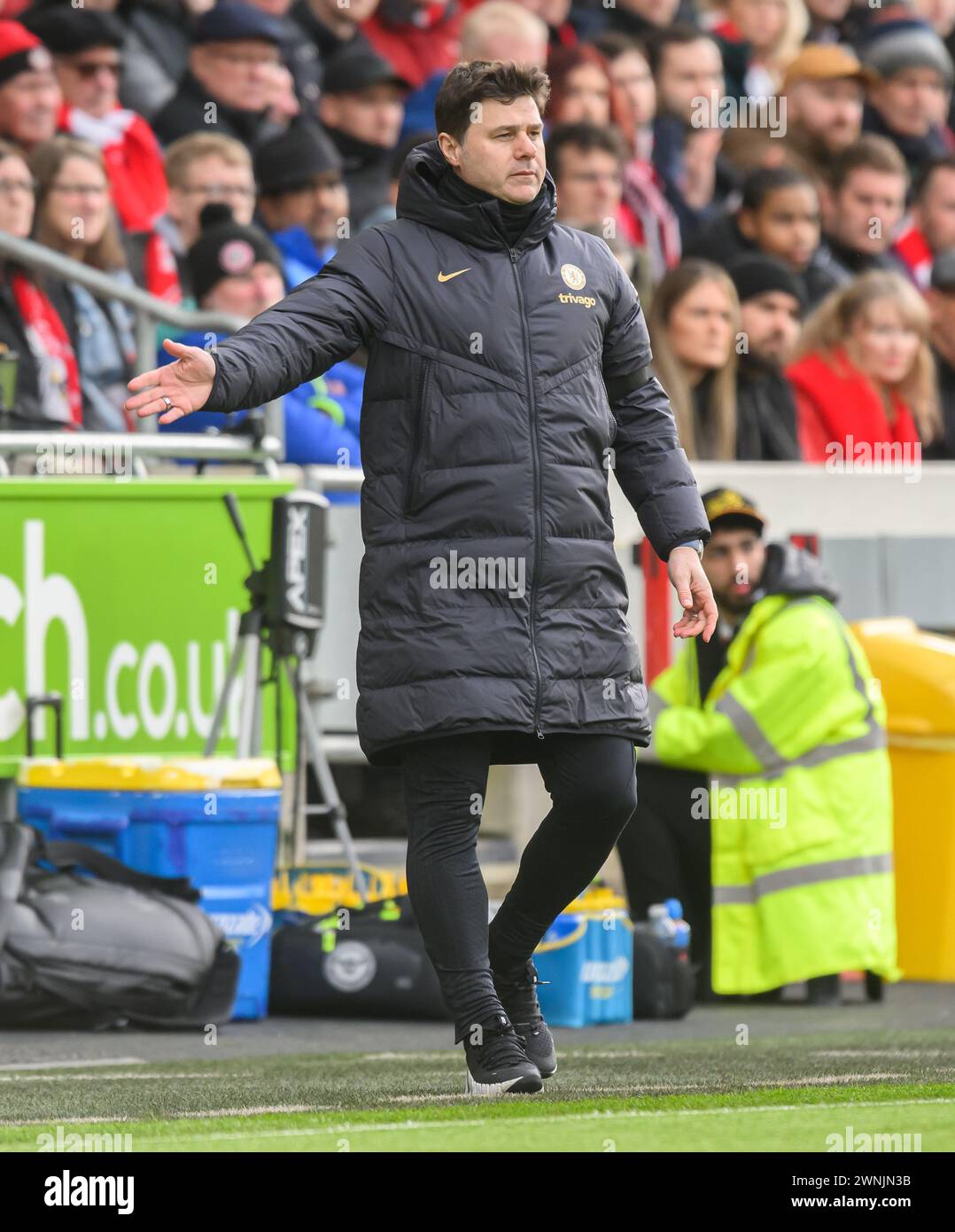 Londres, Royaume-Uni. 02 mars 2024 - Brentford v Chelsea - premier League - Gtech Community Stadium. Mauricio Pochettino, directeur de Chelsea. Crédit photo : Mark pain / Alamy Live News Banque D'Images