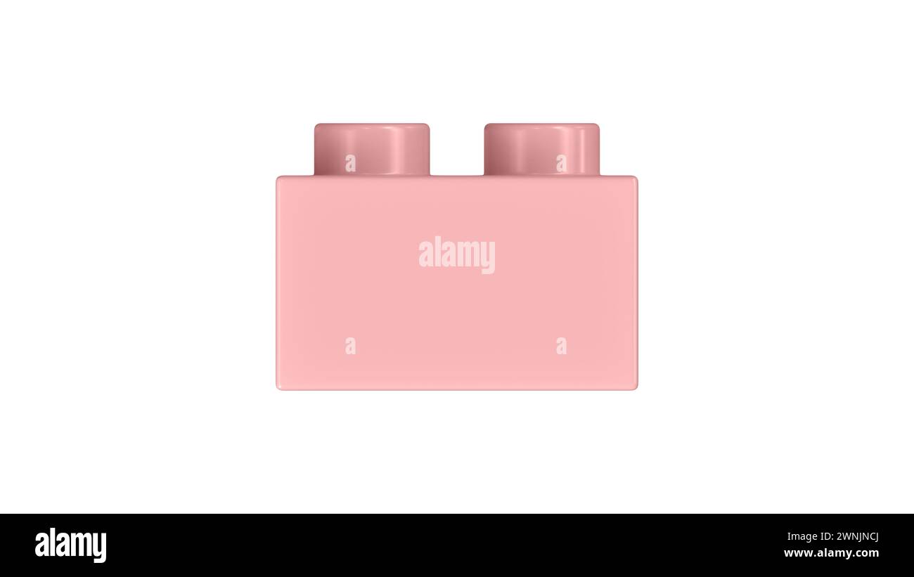 Bloc Lego rose en poudre isolé sur fond blanc. Vue rapprochée d'une brique de jeu d'enfants en plastique pour constructeurs, vue latérale. Ren 3D de haute qualité Banque D'Images