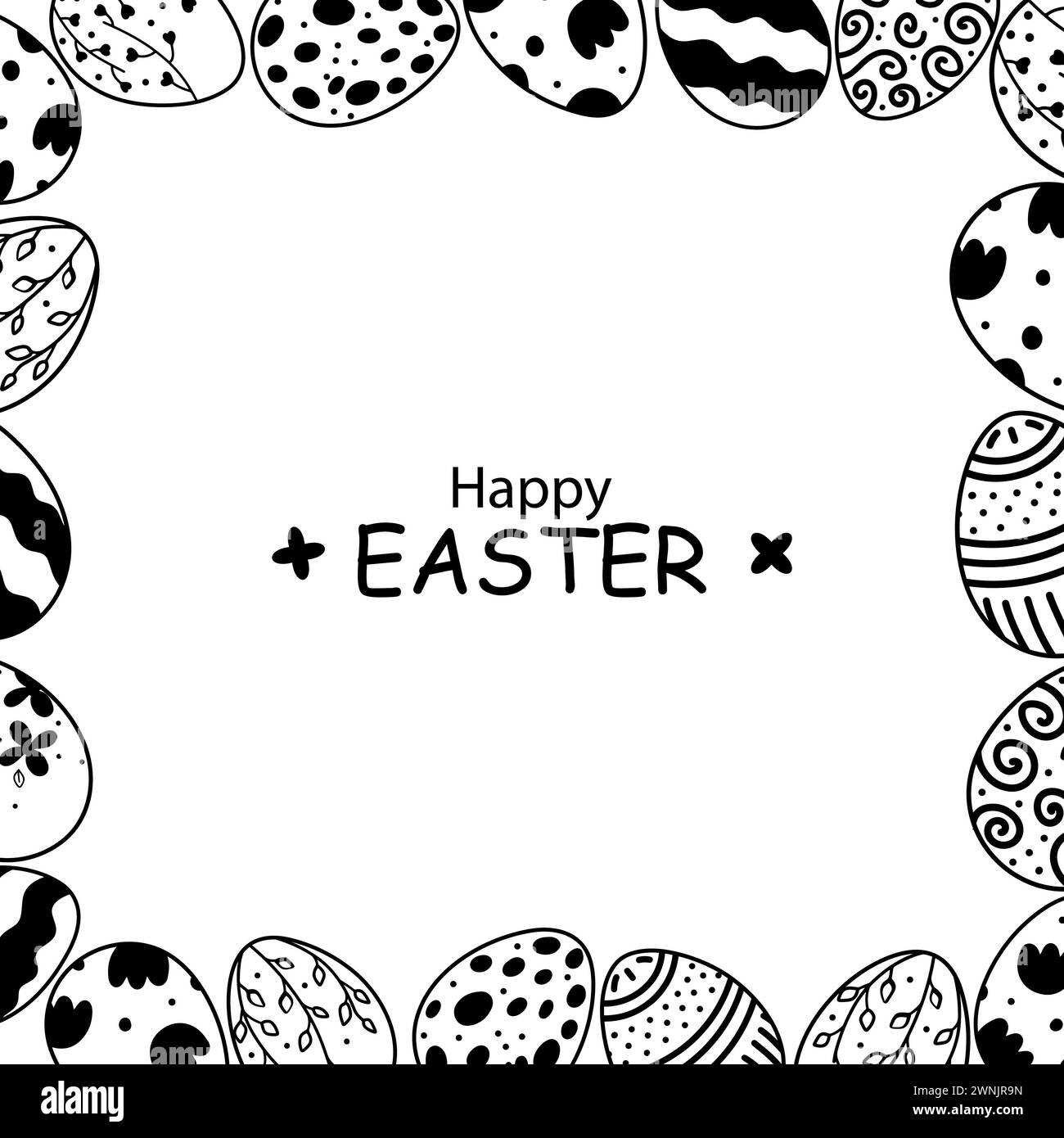 Carte Doodle pour la décoration de Pâques. Silhouettes noires et blanches d'oeufs dans un style vintage Illustration de Vecteur