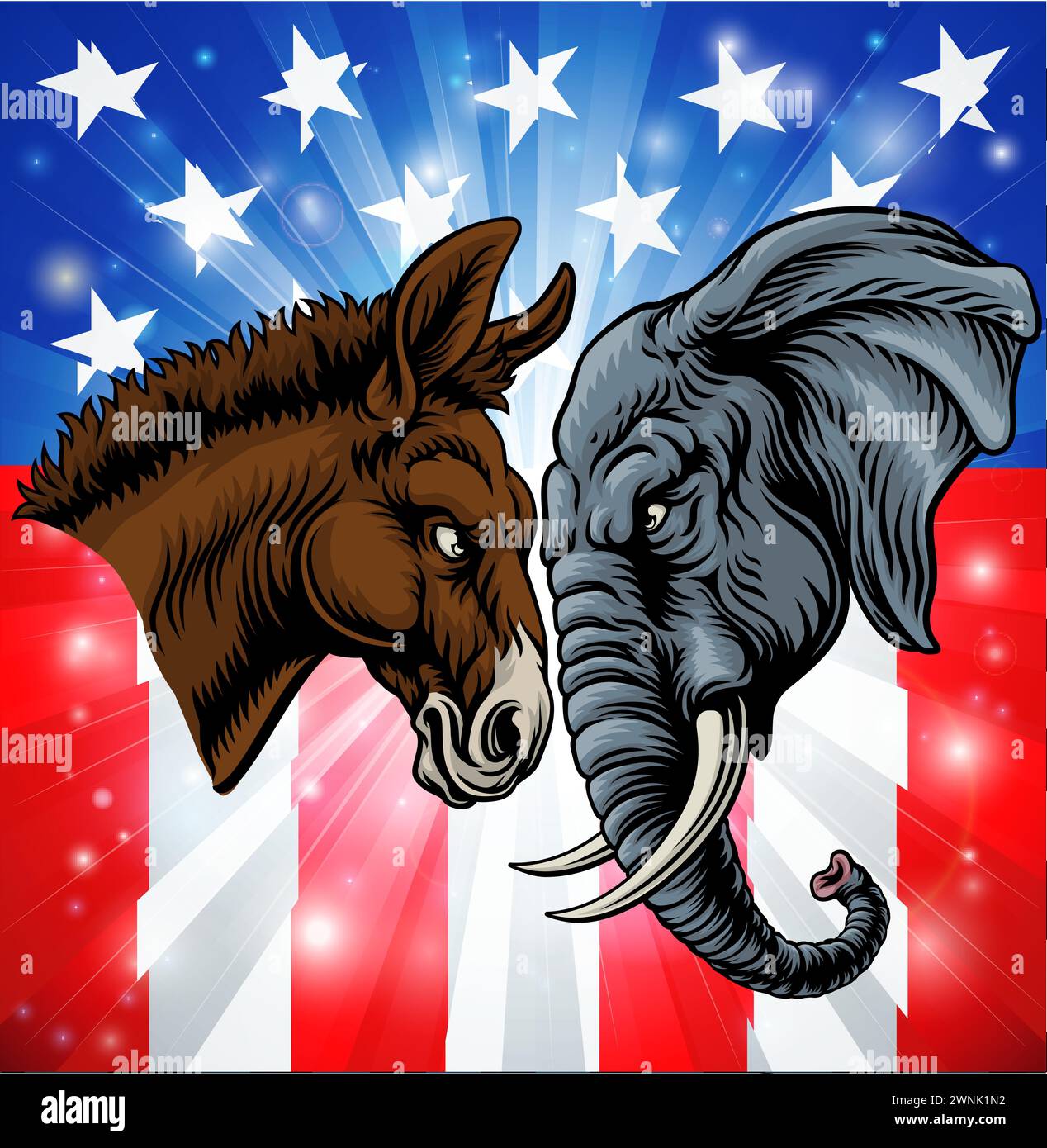 Parti républicain démocrate Elephant Donkey Illustration de Vecteur