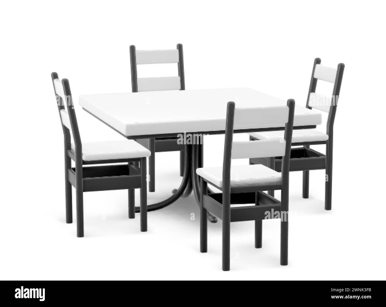 Table carrée de stand et quatre chaises fabriquées à partir du dessus en plastique blanc et des jambes noires pour l'affichage de café ou d'exposition. Illustration vectorielle réaliste de f vide Illustration de Vecteur