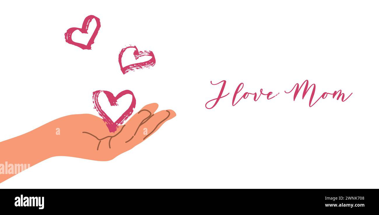 Happy Mothers Day est un jour férié international pour les femmes. Main et coeurs. Conception d'affiche de carte de vœux. Illustration vectorielle. Illustration de Vecteur