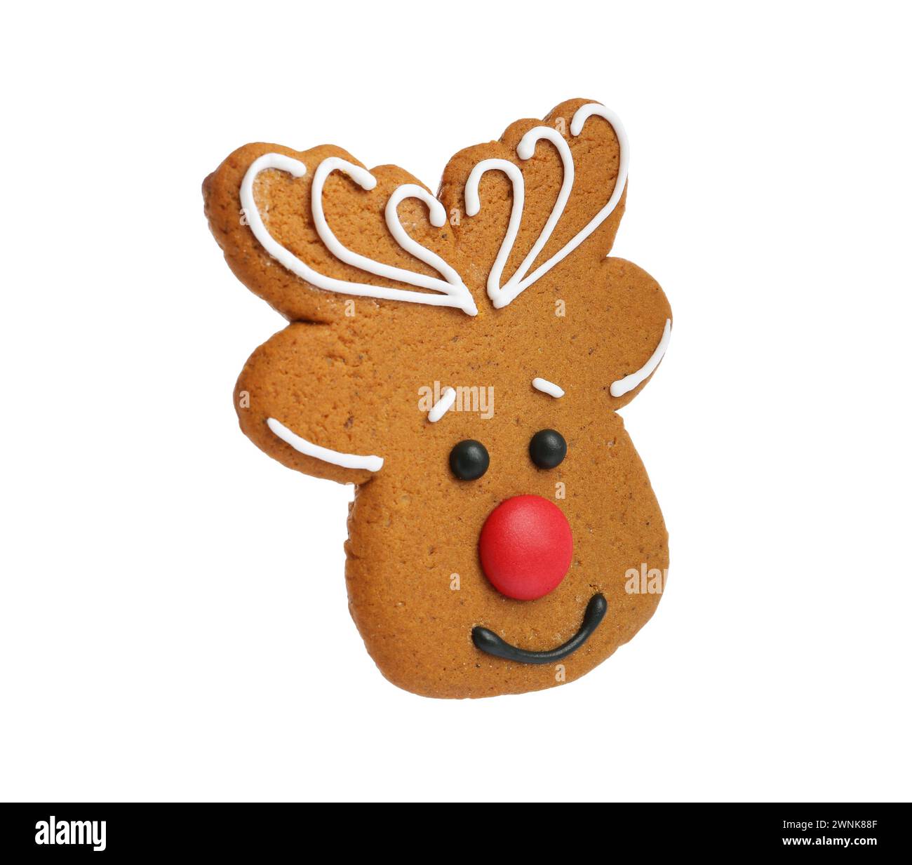 Biscuit de Noël en forme de cerf isolé sur blanc Banque D'Images
