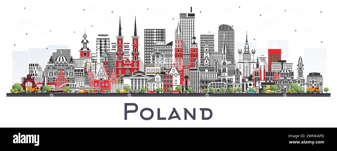 Pologne City Skyline avec des bâtiments gris isolés sur blanc. Illustration vectorielle. Concept avec l'architecture moderne. Paysage urbain de Pologne avec des monuments. Illustration de Vecteur
