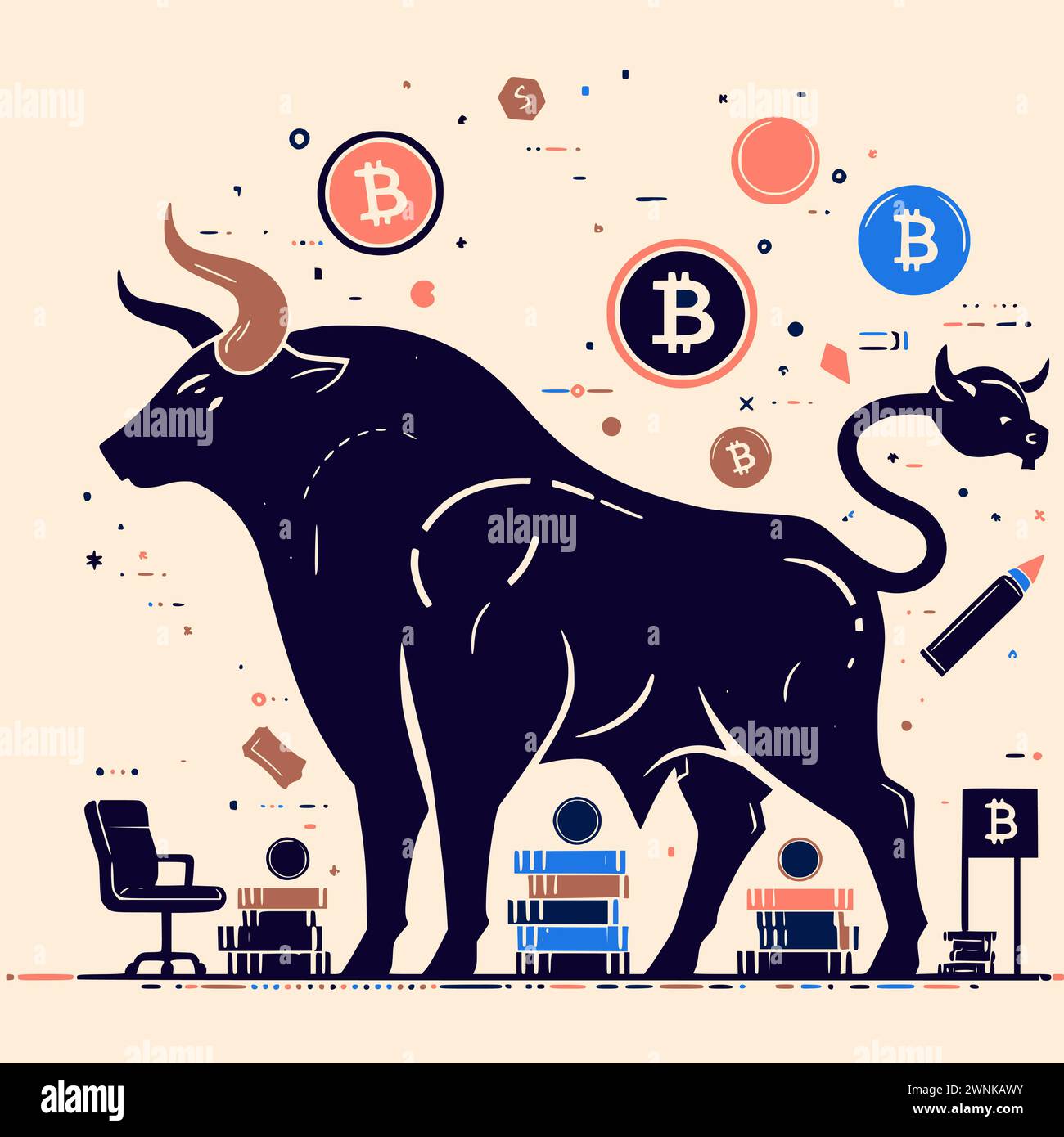 Bullish on Crypto : illustration conceptuelle de Bitcoin Bull Run Illustration de Vecteur