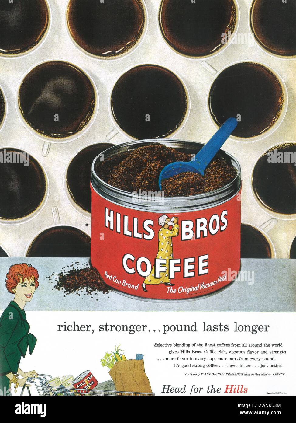 1959 Hills Bros Publicité imprimée café Banque D'Images
