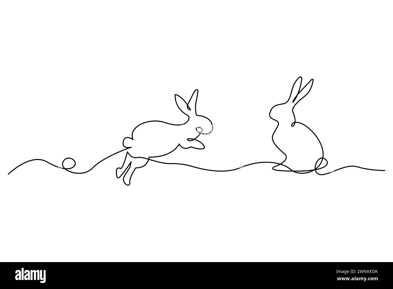 Art minimaliste d'une ligne de deux lapins. Dynamique et pose toujours. Illustration vectorielle. SPE 10. Illustration de Vecteur