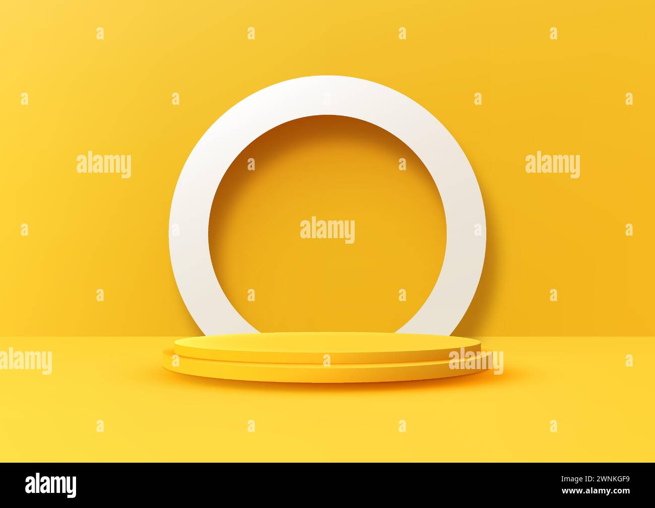Présentez la conception de scène 3D. Doté d'un podium jaune avec une bordure de cercle en toile de fond sur un fond de mur jaune. style minimaliste. Illustration vectorielle Illustration de Vecteur
