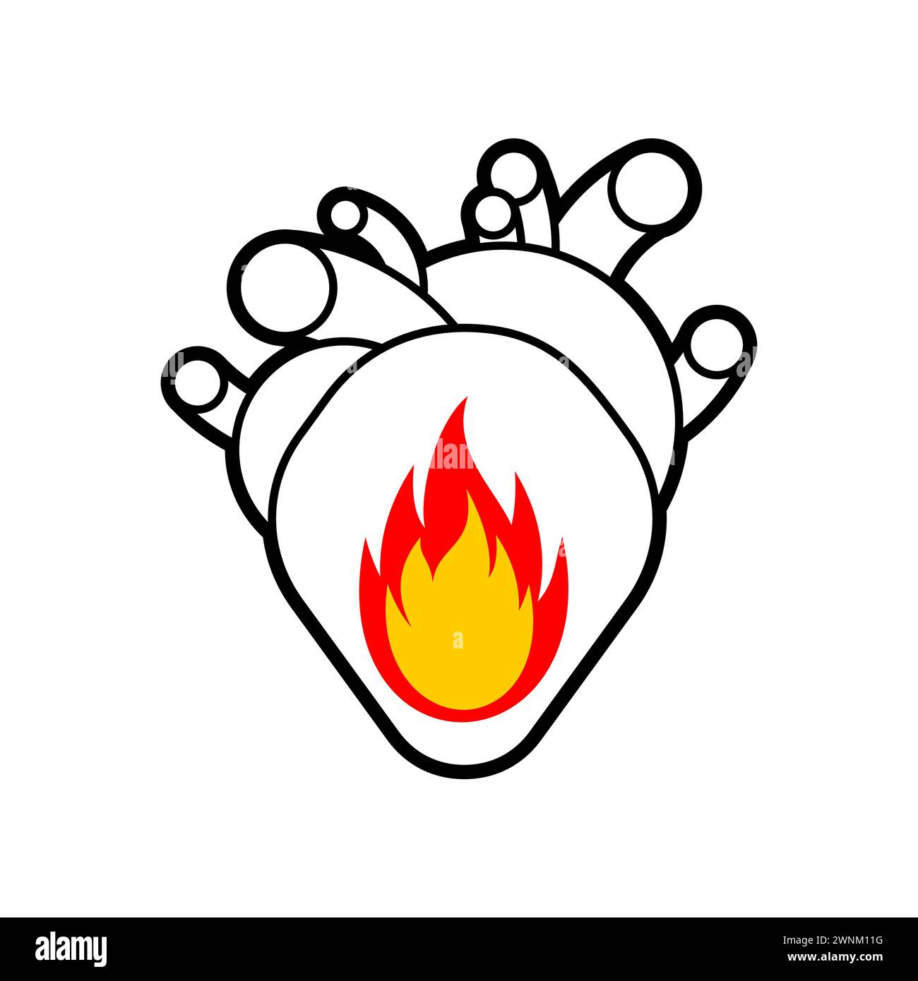 Feu dans le coeur. Flamme dans un coeur anatomique. Concept Burning Heart symbole d'espoir Illustration de Vecteur