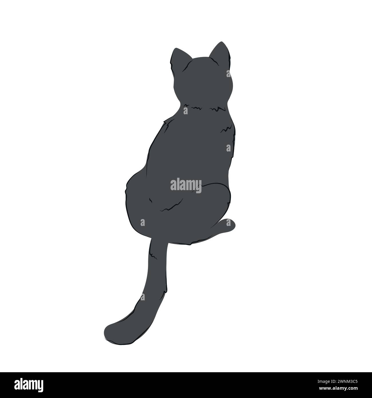 Vue arrière du chat assis. Silhouette de chat dessinée à la main. Illustration vectorielle Illustration de Vecteur