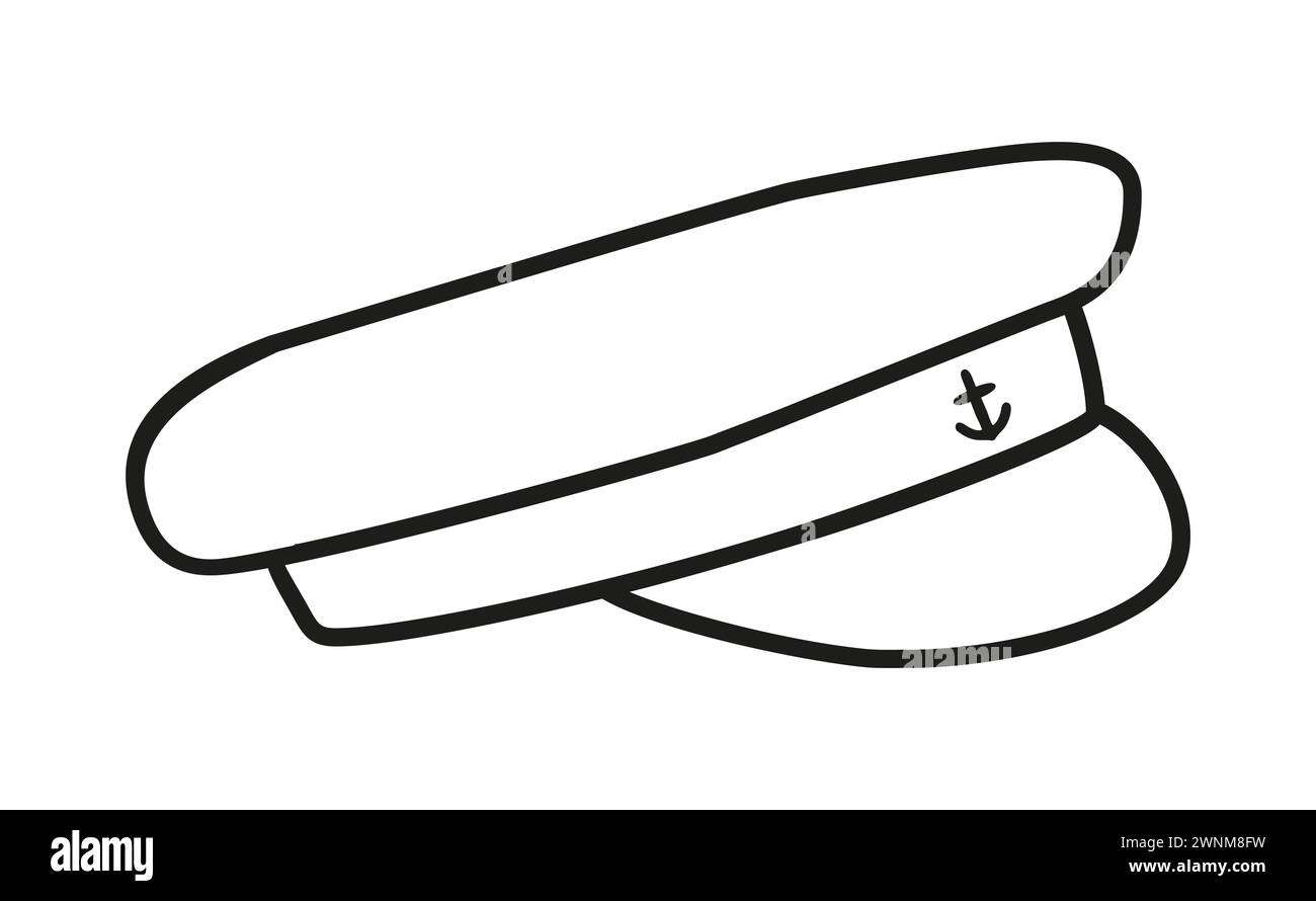 Symbole de chapeau de capitaine, icône de silhouette de contour de style simple Illustration de Vecteur