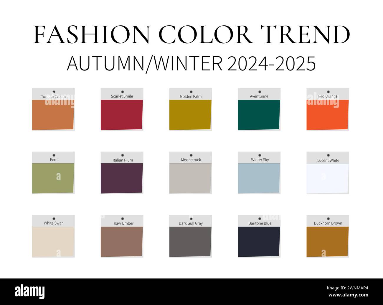 Tendance de couleur de mode automne hiver 2024 2025. Guide de palette de couleurs tendance