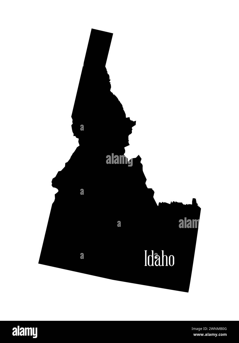 Silhouette de l'état de l'Idaho isolé sur un fond blanc Banque D'Images
