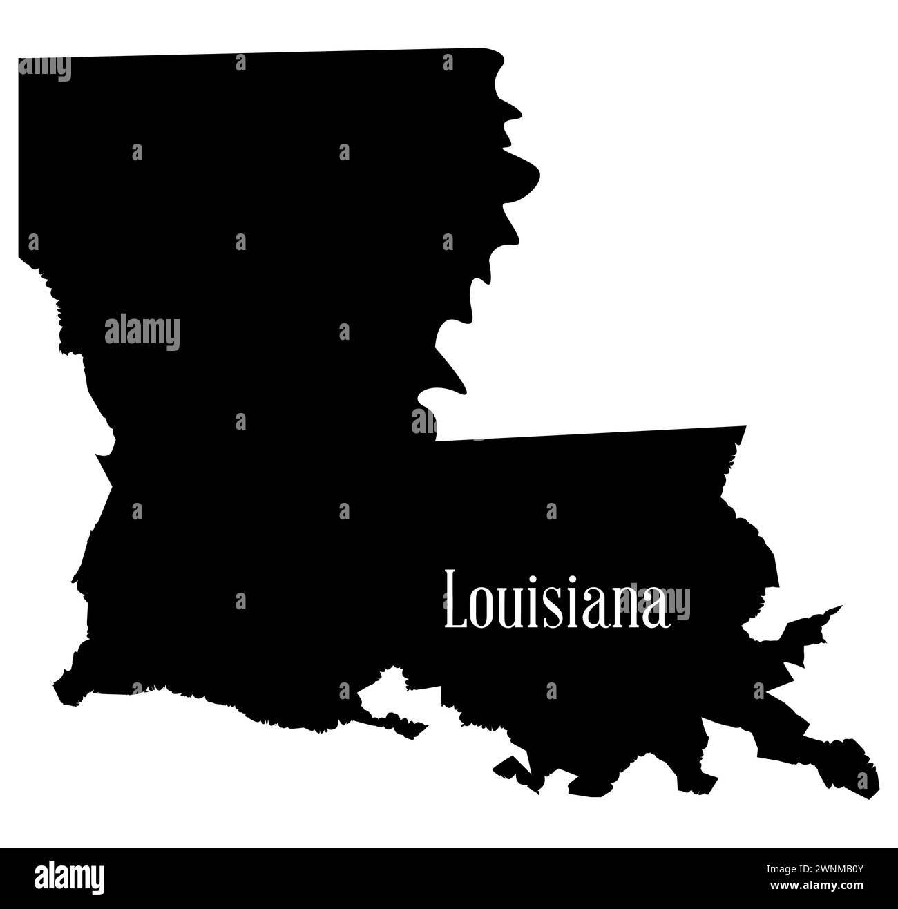 Carte de silhouette d'état de la Louisiane sur un fond blanc Banque D'Images