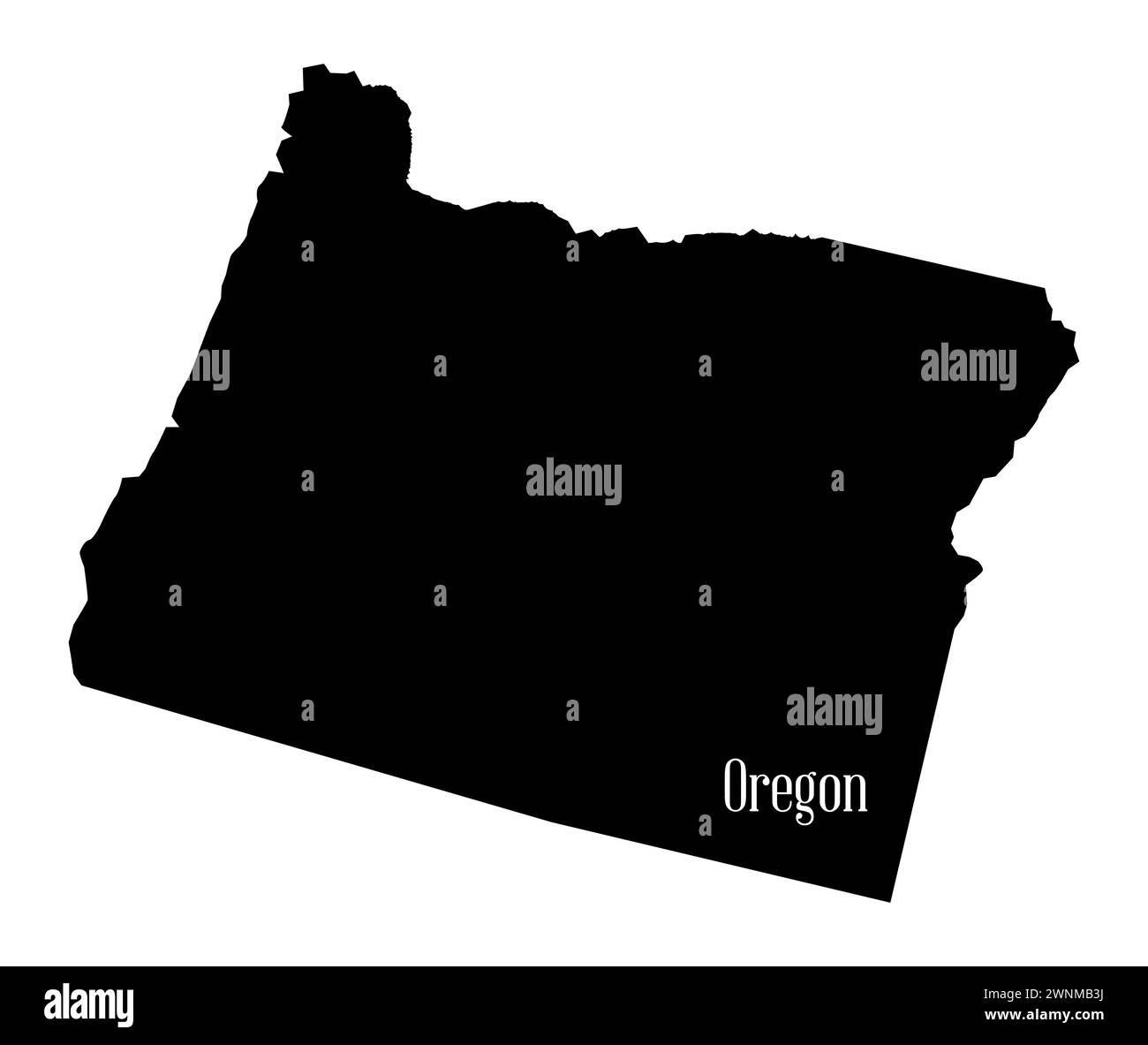 Plan silhouette de l'état de l'Oregon isolé sur un fond blanc Banque D'Images