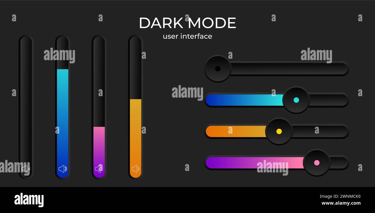 interface utilisateur en mode sombre commutateur de set simple et élégant, design de barre de volume Illustration de Vecteur