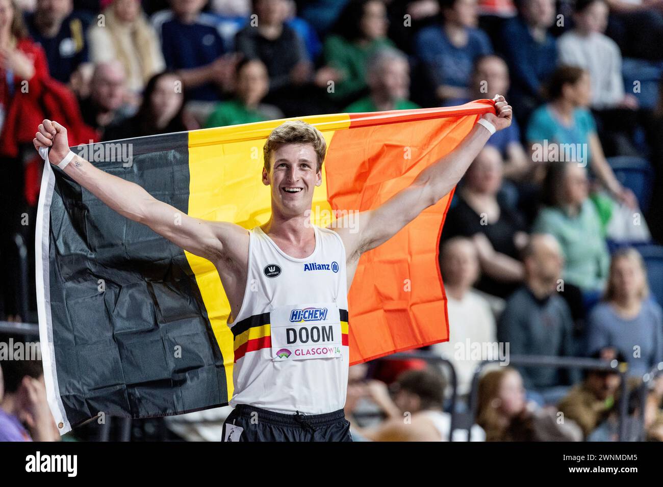 GLASGOW, Royaume-Uni. , . Le belge Alexander Doom remporte la médaille d'or au 400 mètres masculin lors des Championnats du monde d'athlétisme en salle à l'Emirates Arena de Glasgow, Royaume-Uni 2 mars 2024 photo : Christine Olsson/TT/Code 10430 crédit : TT News Agency/Alamy Live News Banque D'Images