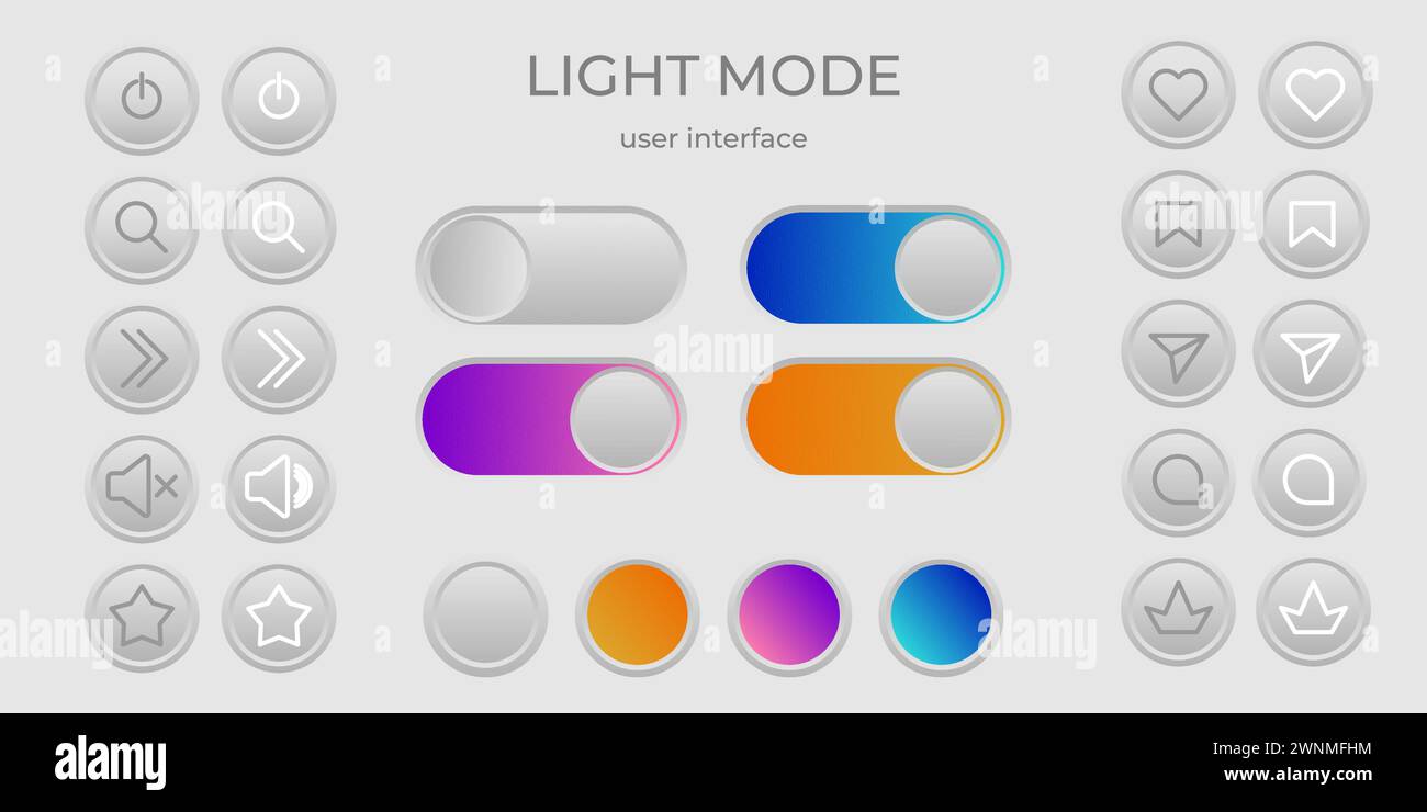 interface utilisateur mode lumière simple élégant ensemble minimaliste de boutons, conception de barre de chargement Illustration de Vecteur