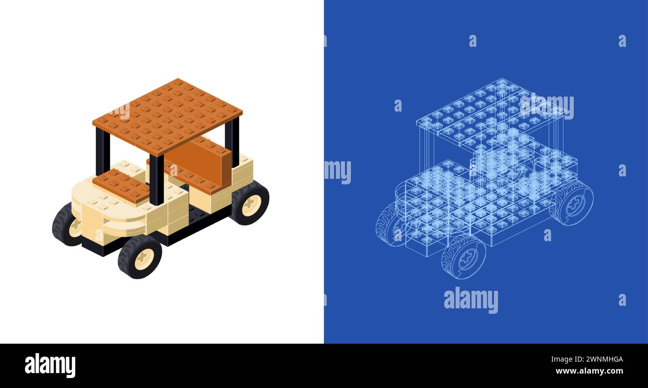 Projet de voiturette de golf pour impression et décoration. Clipart vectoriel. Illustration de Vecteur