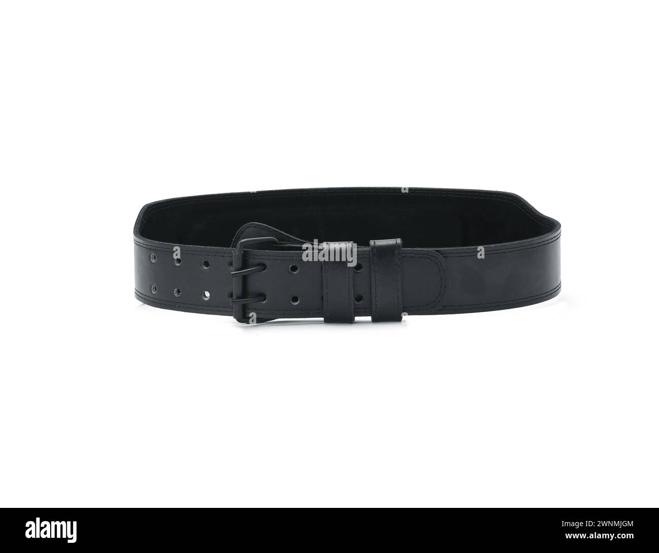 Ceinture de levage en cuir noir isolée Banque D'Images