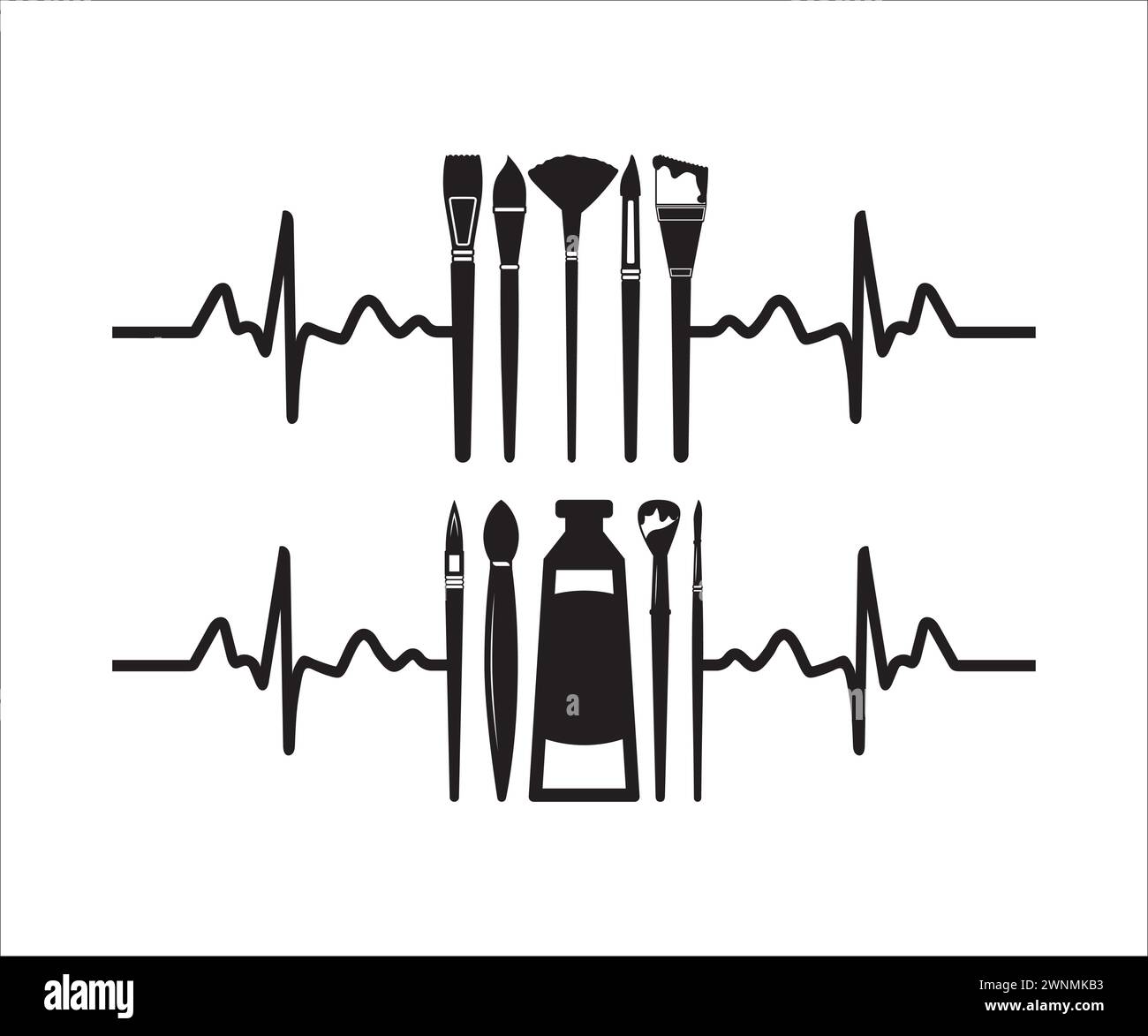 Heartbeat Artist Vector, fournitures d'art, silhouette d'artiste, pinceau d'artiste, pinceau, artiste Monogram, Eat Sleep Art, Heartbeat palette, artiste Silhouet Illustration de Vecteur