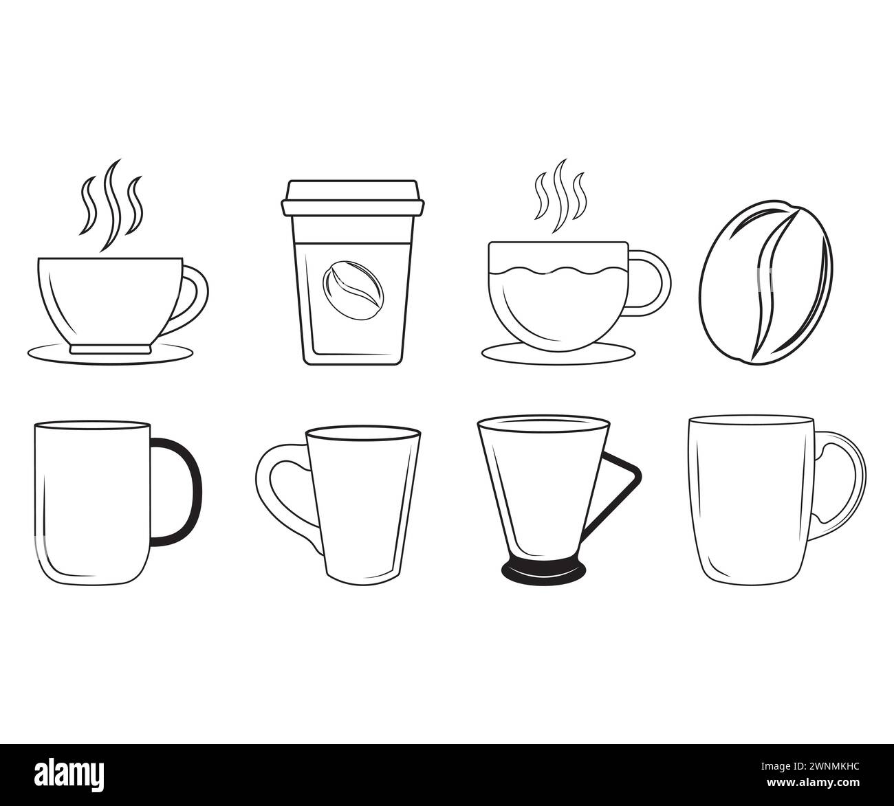 Vecteur de café, contour de tasse de café, tasses de café, contour de café, tasse de café en papier, Coffee Clipart, Coffee Vector Illustration de Vecteur