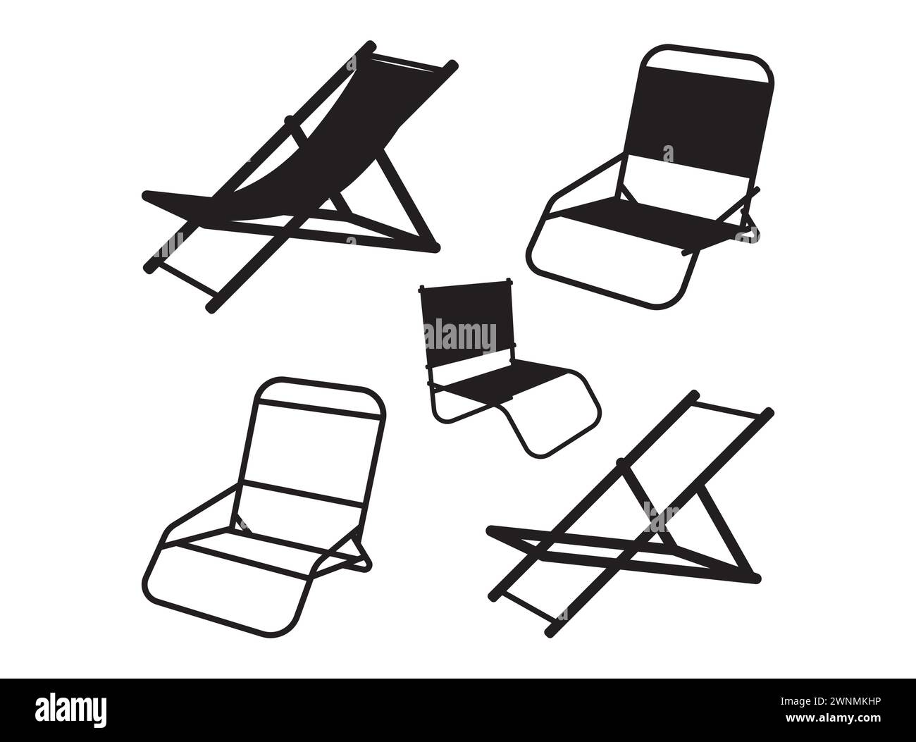 Chaise de plage, paquet de chaises Adirondack, chaise de plage, chaise longue, clip art Muskoka, camping Cabin Campfire Vector, design de vacances Illustration de Vecteur