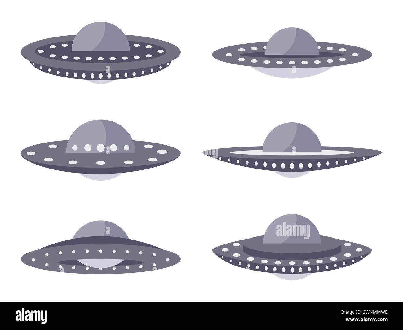 Ensemble d'icônes d'OVNI isolé sur fond blanc. Collection de vaisseaux spatiaux extraterrestres, soucoupe volante spatiale. Vaisseaux spatiaux extraterrestres. Conception d'icône pour l'impression, les bannières et Illustration de Vecteur
